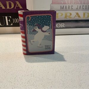 Vintage purdys metal book shaped Christmas tin with polar bear design